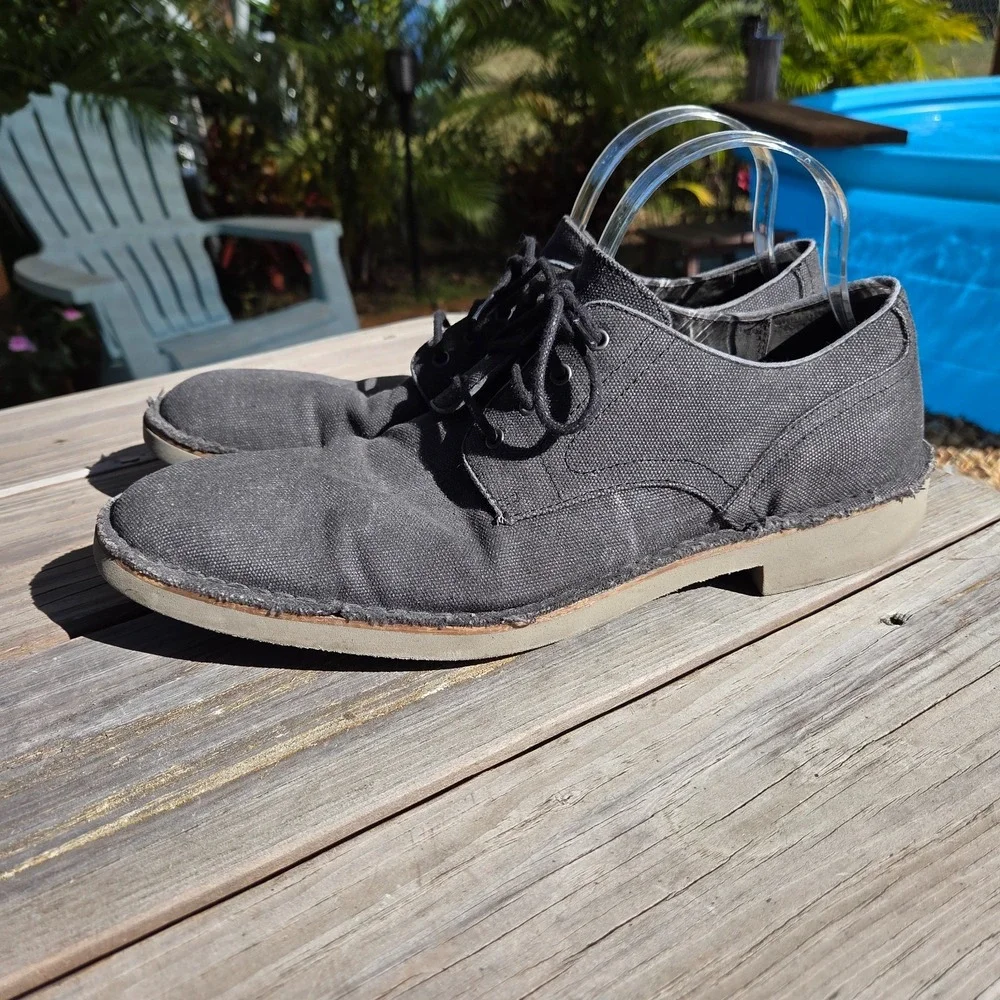 John Varvatos‎ Men's Gray Canvas Casual Oxford Dress Shoes Acid Wash 10.5 Italy